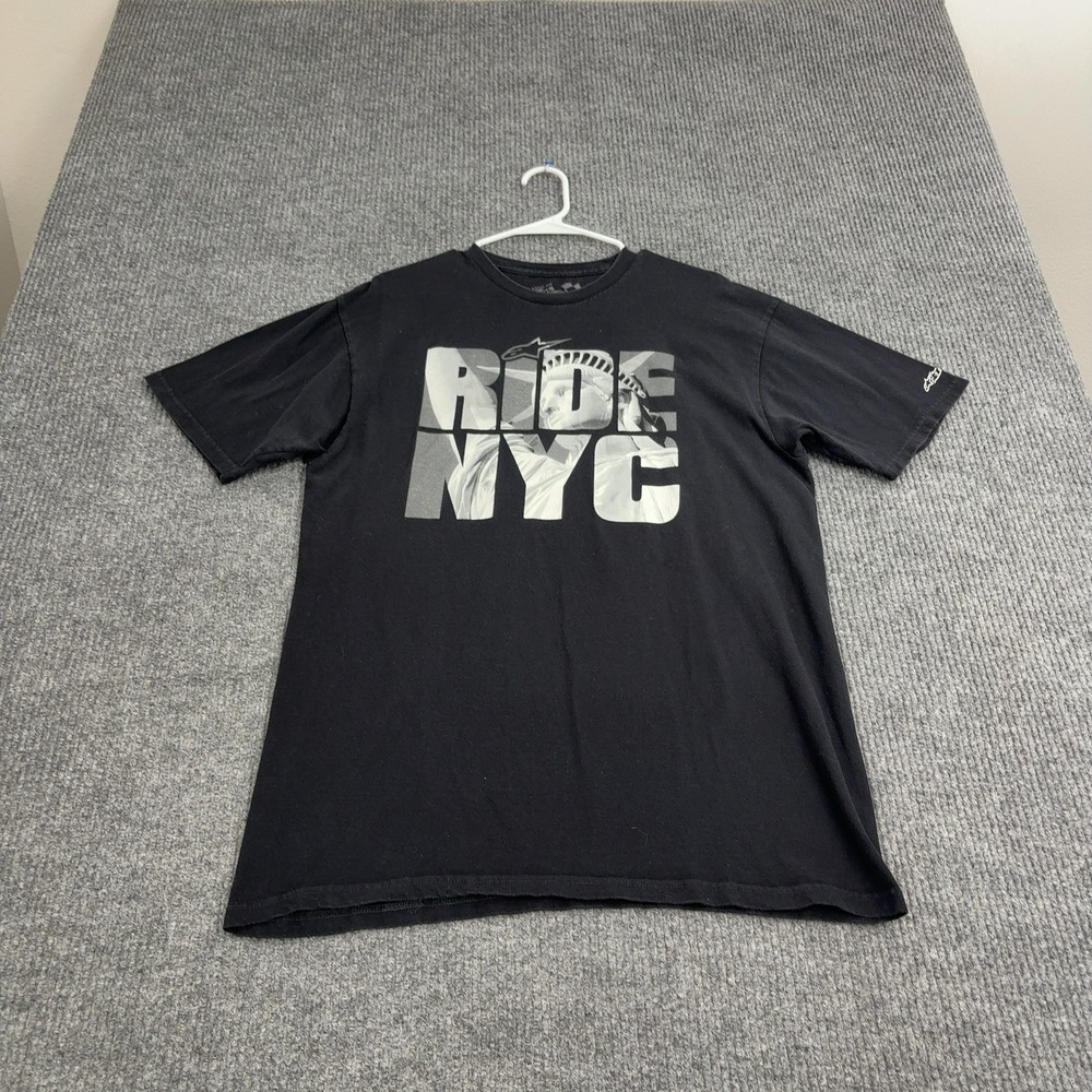 Alpinestars T Shirt Mens Large Black Cotton Ride NYC Statue of Liberty Moto